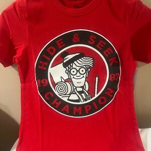 Aldo Red and Black Short Sleeve Tee with Cartoon Logo